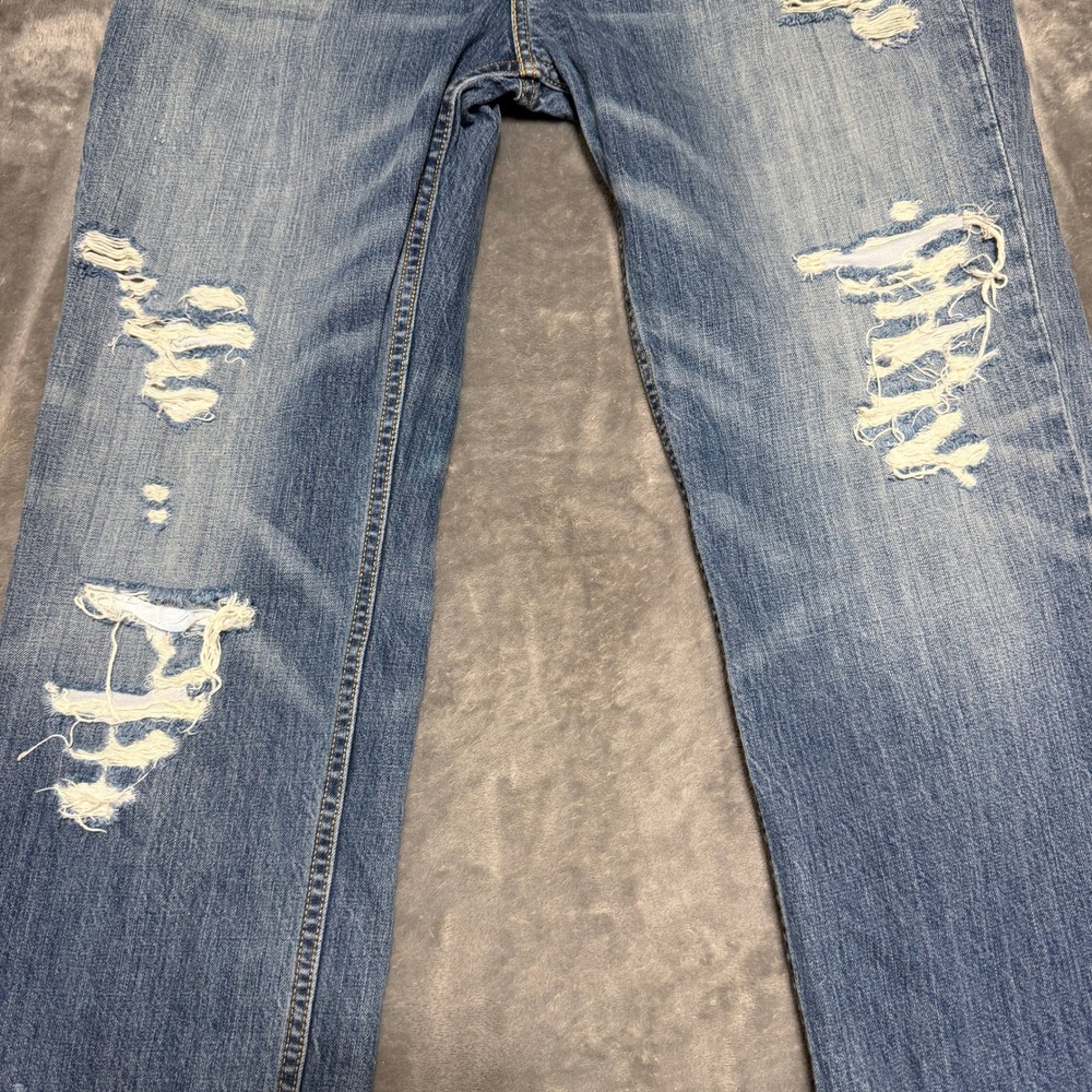 Levis 501 Original Fit Distressed Jeans Mens 36x32 Medium Wash Straight Leg - Picture 4 of 10
